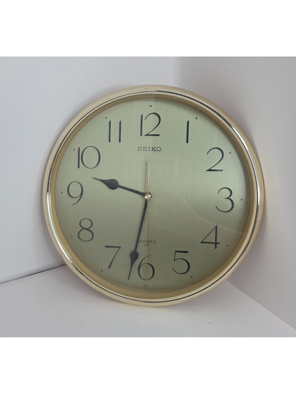Seiko QXA001G Gold Analog Quartz Wall Clock Round Champagne Dial 11' Tested